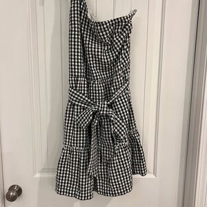Crown & Ivy One Shoulder Gingham Dress with Bow